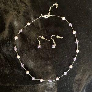 Lavender jewel necklace and drop earring set